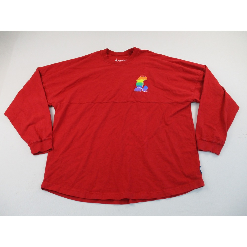 Disney Spirit Jersey Men XL Red Pride Cast Member Rainbow Mickey Long Sleeve Tee